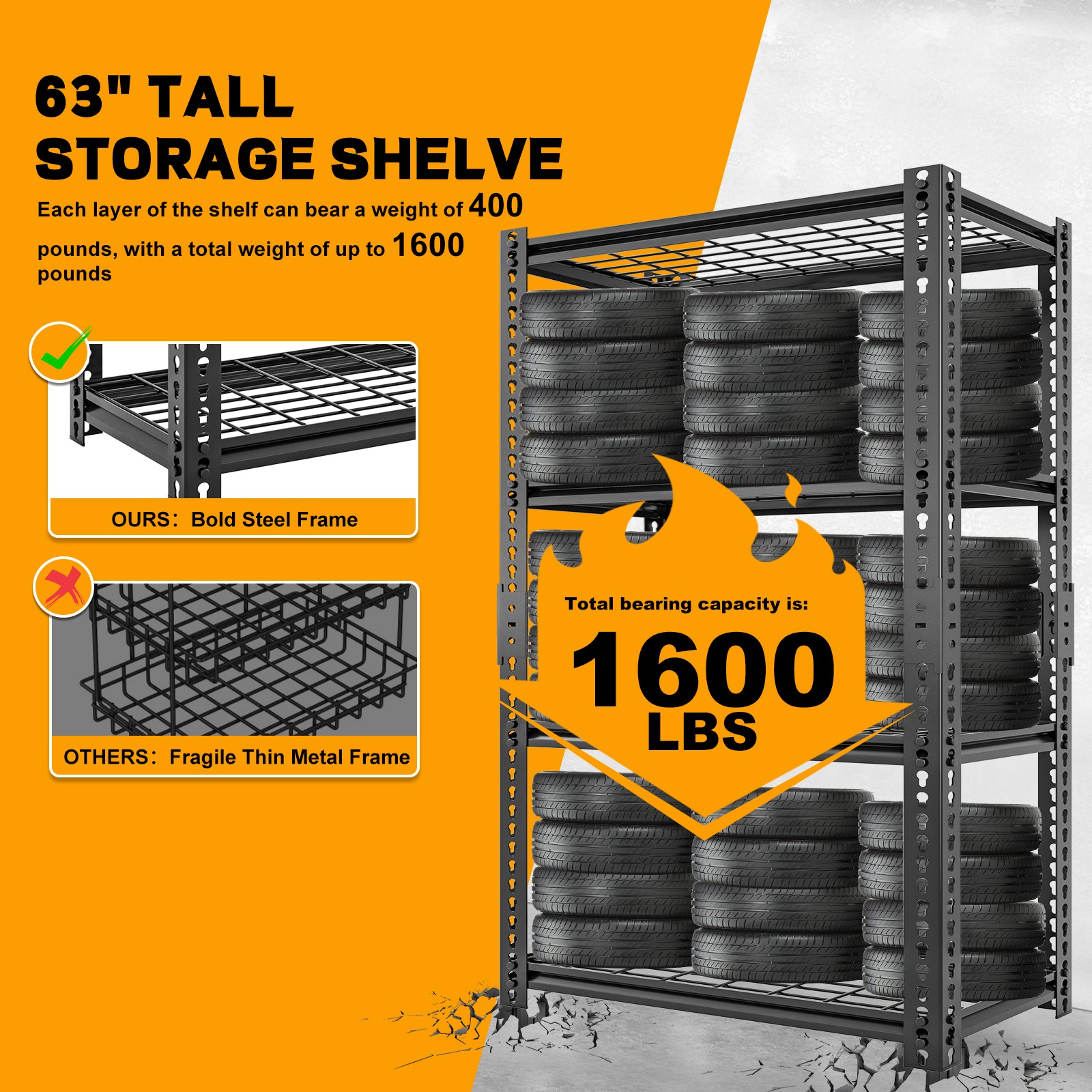 NAIZEA Storage Shelves 4 Tier Shelf Organizer, Heavy Duty Garage Shelving Unit - Image 4