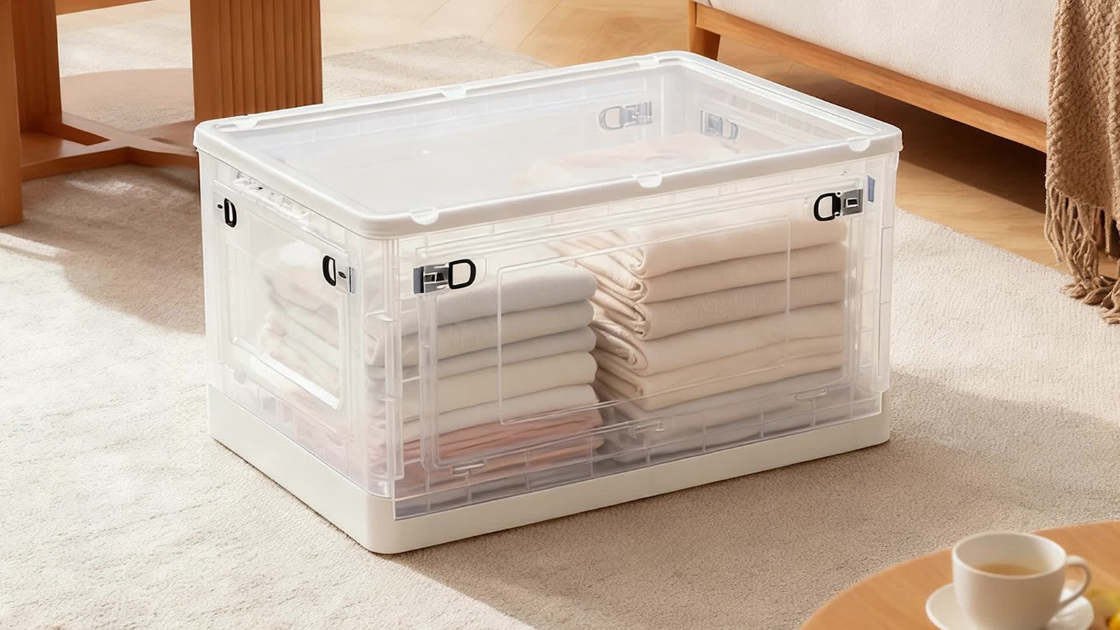 Foldable Storage Bins with Lids Clear Plastic Storage Box for Closet Organizer - Image 2