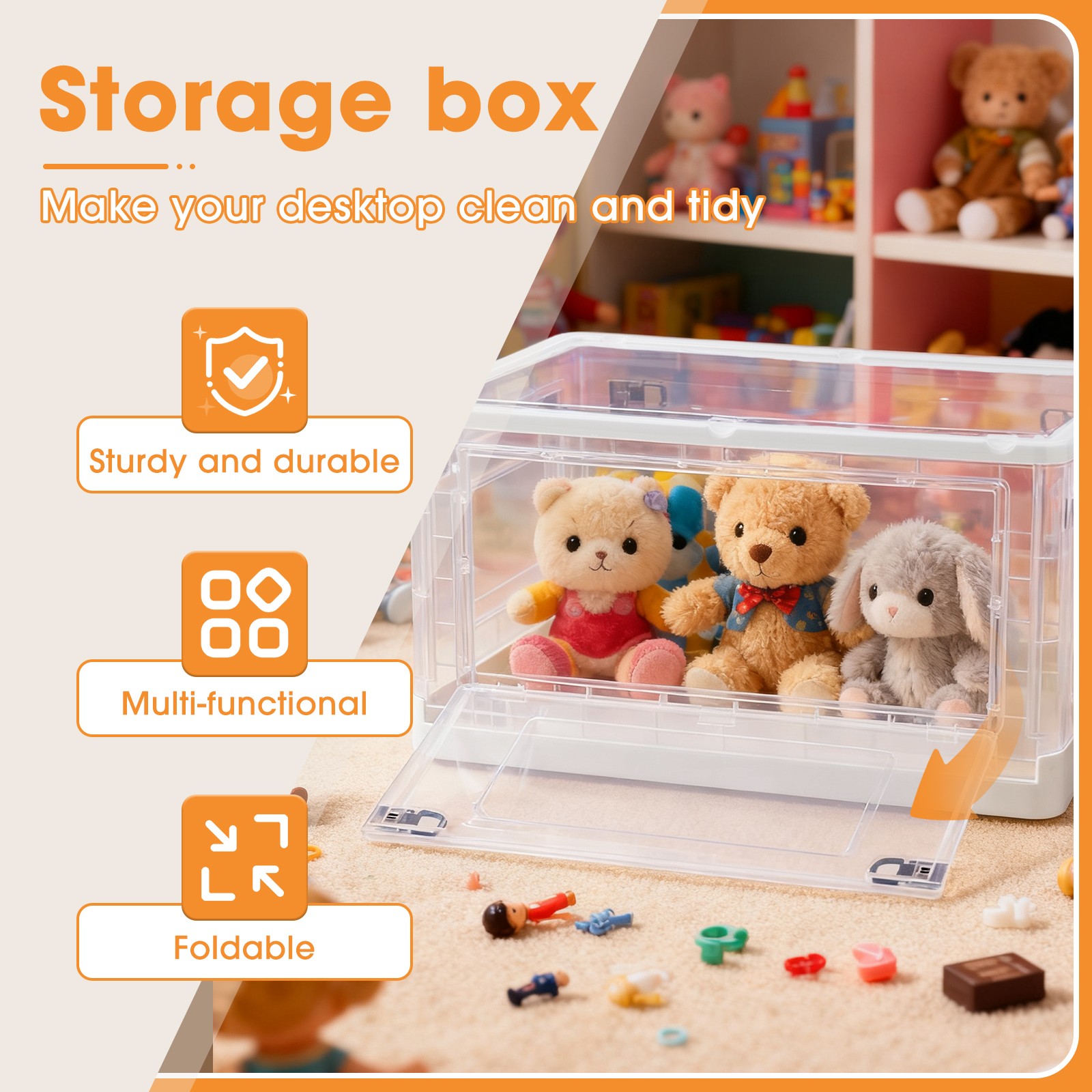 Foldable Storage Bins with Lids Clear Plastic Storage Box for Closet Organizer - Image 4