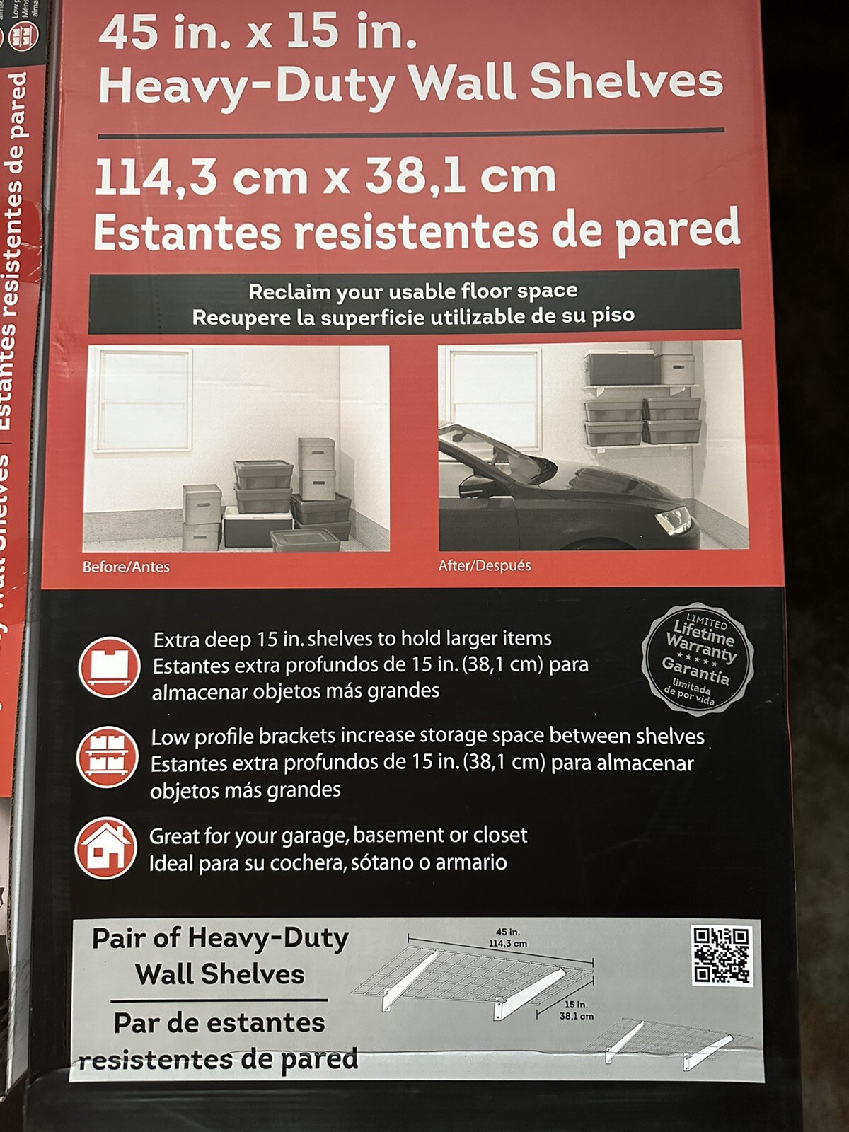 New Hyloft 2 Pack Garage Storage System Shelves, 15" X 45" Wall Mounted Shelves - Image 3