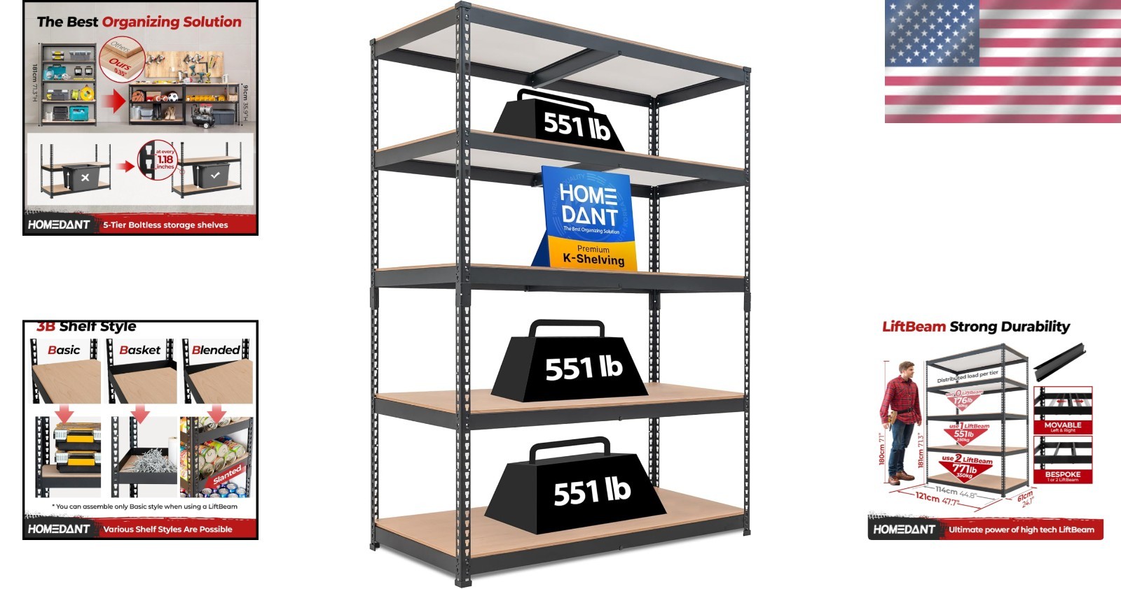 Adjustable Heavy Duty Metal Garage Shelving Rack - Black - Image 2
