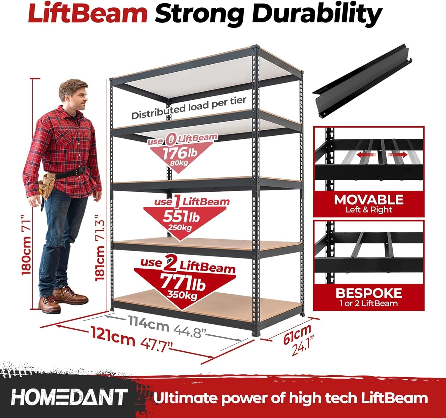Adjustable Heavy Duty Metal Garage Shelving Rack - Black - Image 4