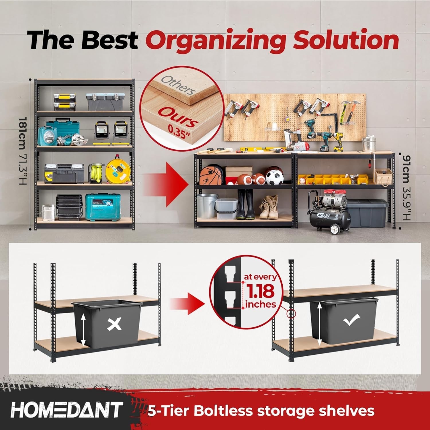 Adjustable Heavy Duty Metal Garage Shelving Rack - Black - Image 5