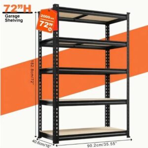 5-Tier Heavy Duty Metal Storage Rack | Garage Shelving & Book Organizer, 2000LBS