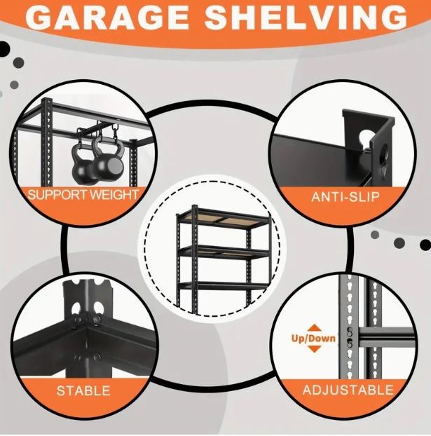 5-Tier Heavy Duty Metal Storage Rack | Garage Shelving & Book Organizer, 2000LBS - Image 2