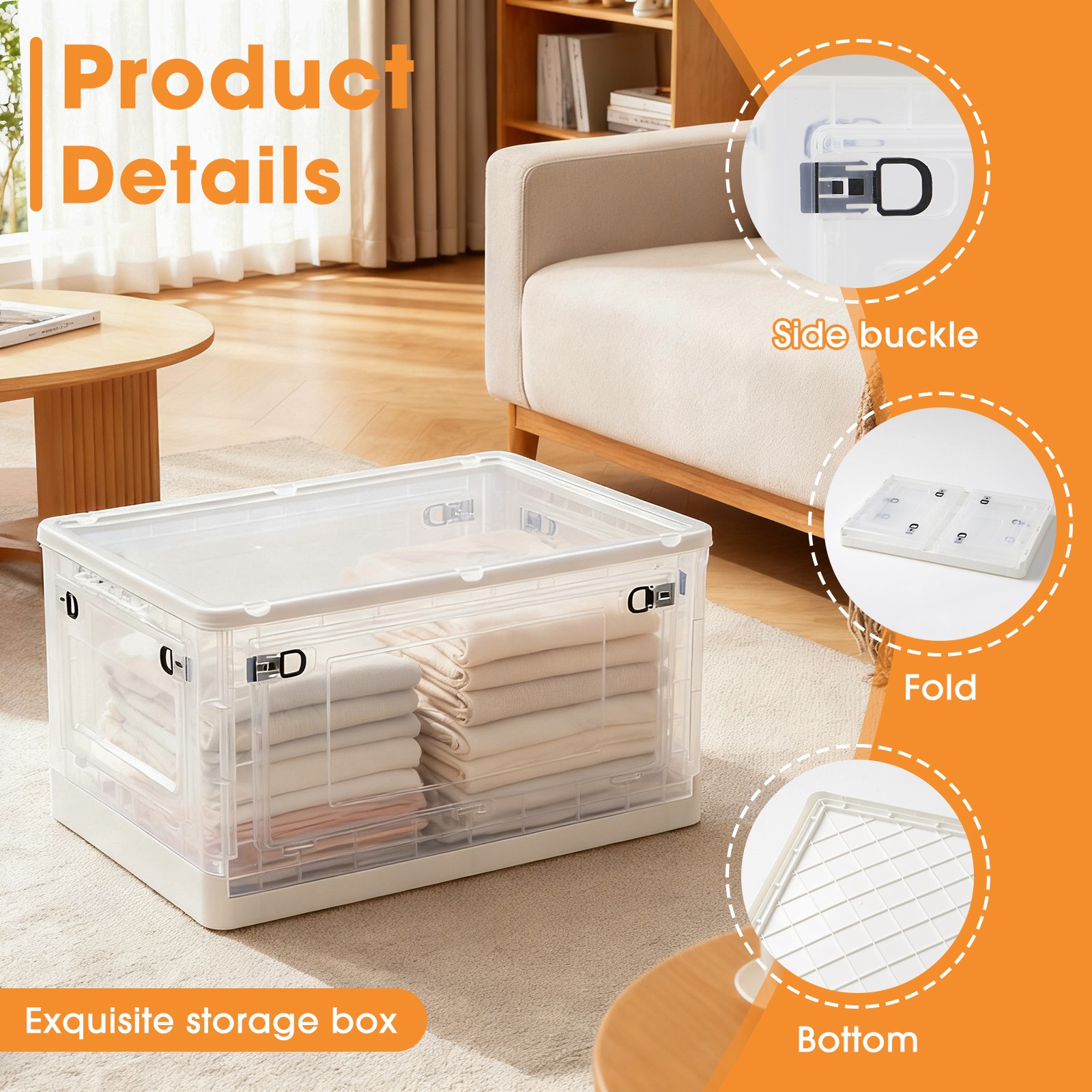 Foldable Storage Bins with Lids Clear Plastic Storage Box for Closet Organizer - Image 5