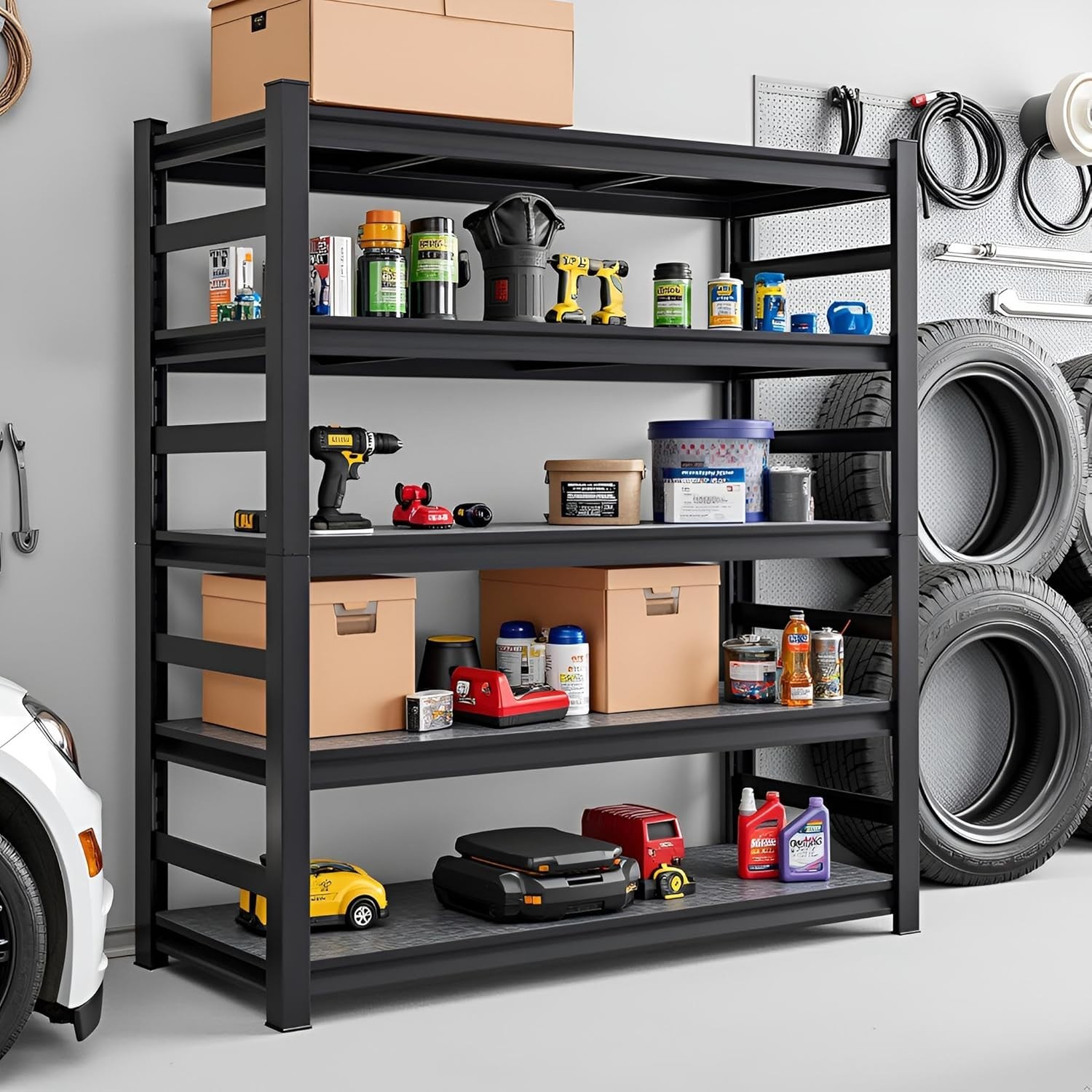 72" Metal Garage Shelving Heavy Duty 3000 LBS 5 Tier Storage Shelves Adjustable - Image 2