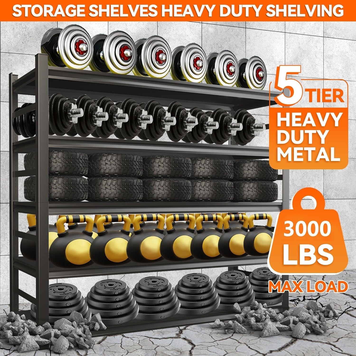 72" Metal Garage Shelving Heavy Duty 3000 LBS 5 Tier Storage Shelves Adjustable - Image 5