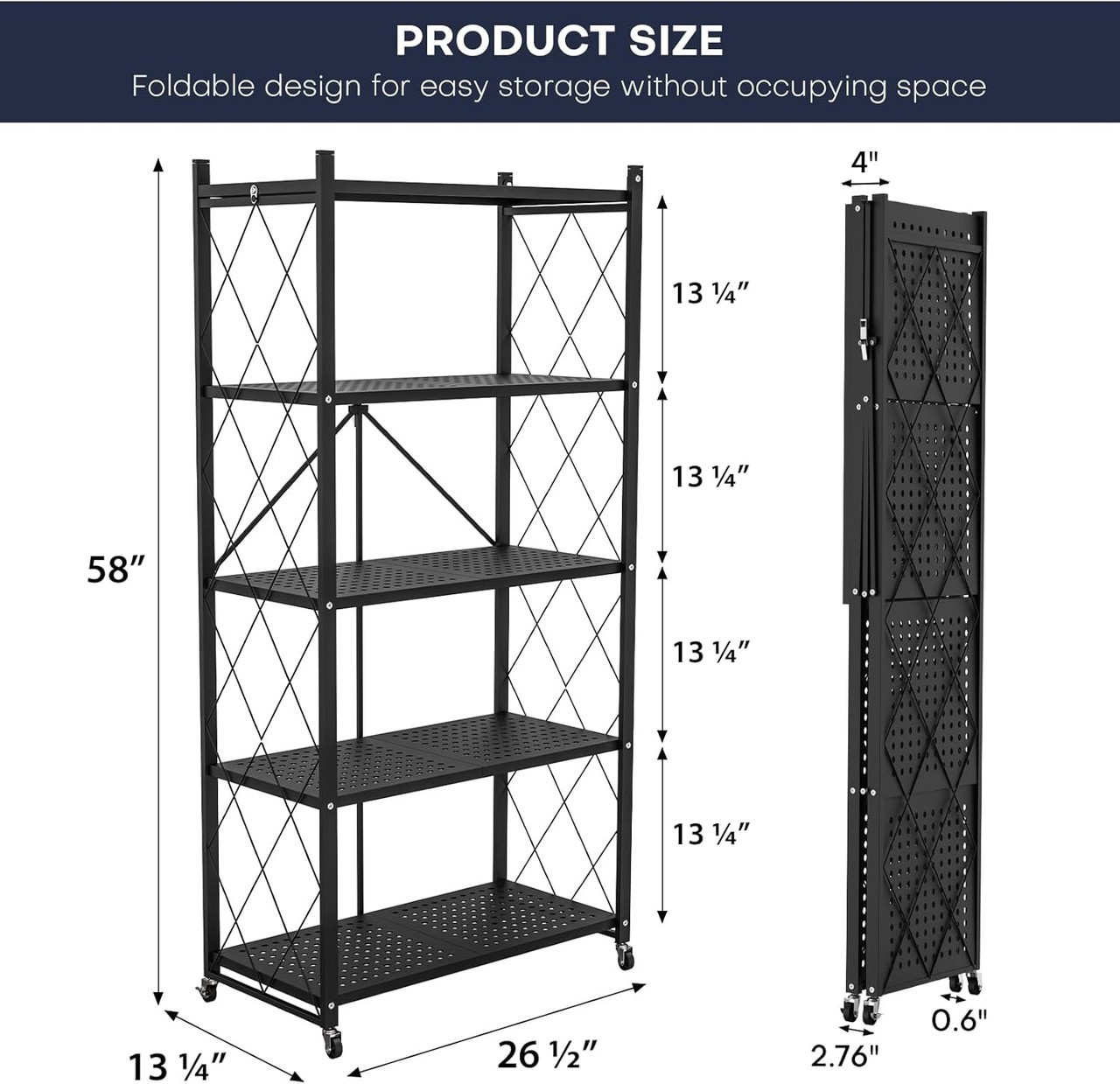 3/4/5-Tier Heavy-Duty Storage Rack – Foldable Shelving Wheels Kitchen & Garage - Image 2