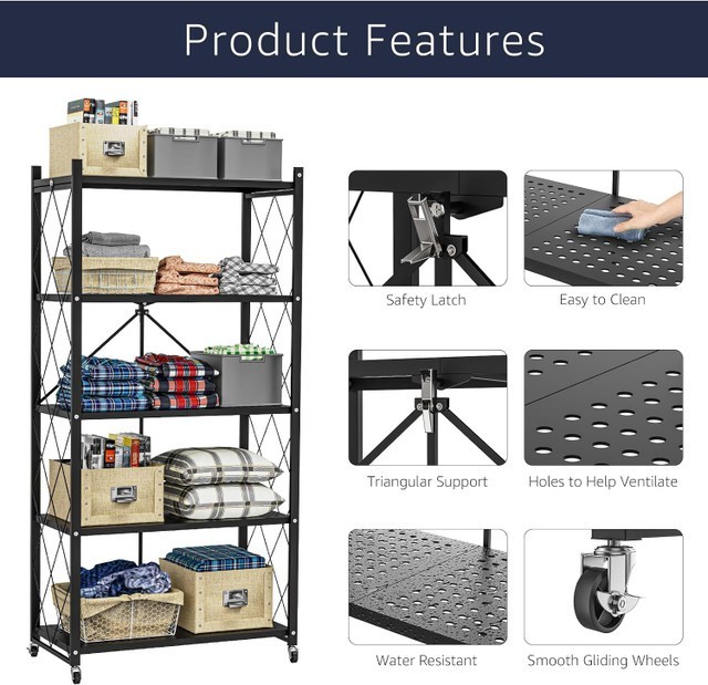 3/4/5-Tier Heavy-Duty Storage Rack – Foldable Shelving Wheels Kitchen & Garage - Image 5