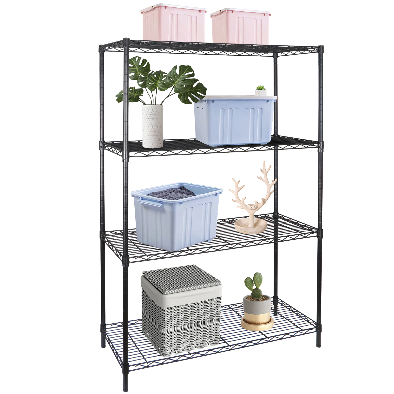 4-Shelf Heavy Duty Storage Wire Shelving Unit Kitchen Garage Rack Shelves Black - Image 3