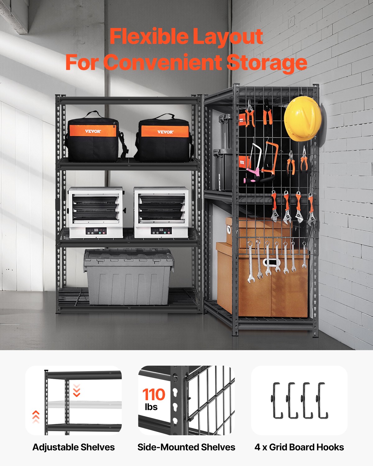 VEVOR Storage Shelves 4 Tier Adjustable Heavy Duty Garage Shelving Unit 2400 lbs - Image 3