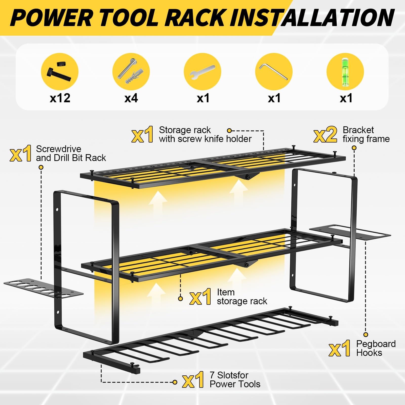 Large Power Tool Organizer Wall Mount,3 Layer Heavy Duty Tool Storage Rack Lo... - Image 2