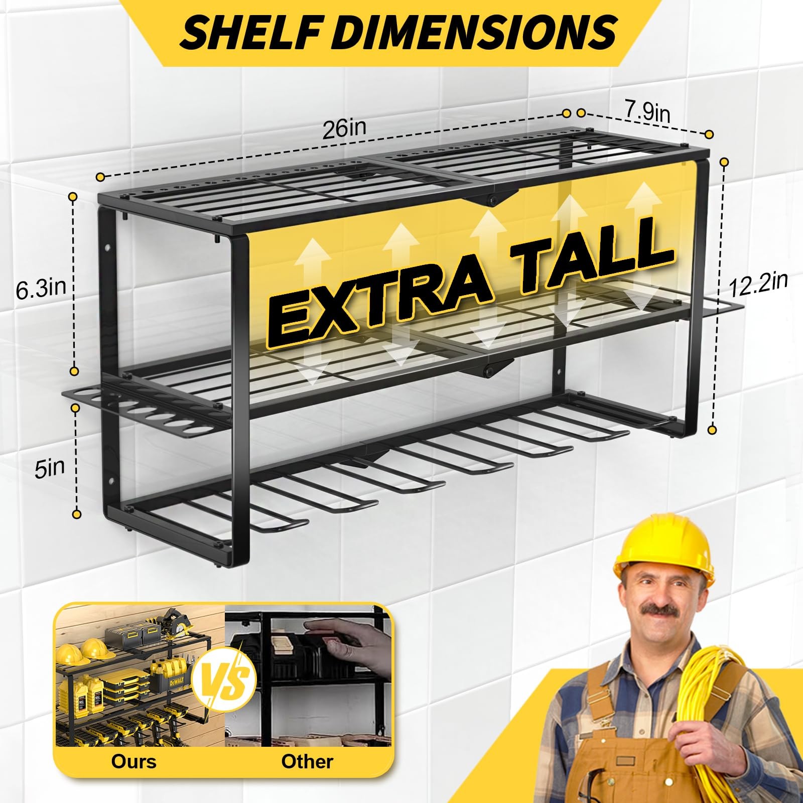 Large Power Tool Organizer Wall Mount,3 Layer Heavy Duty Tool Storage Rack Lo... - Image 4