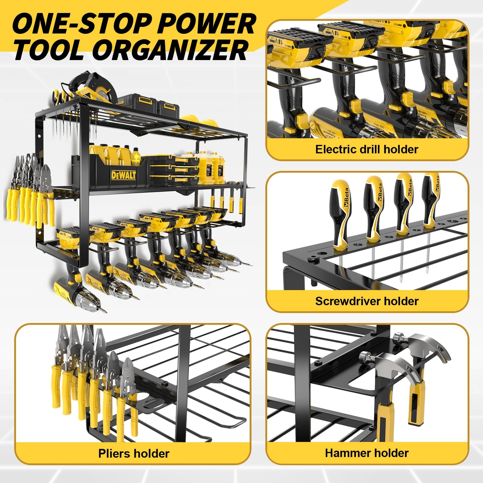 Large Power Tool Organizer Wall Mount,3 Layer Heavy Duty Tool Storage Rack Lo... - Image 5