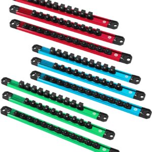 DURATECH 9PCS Magnetic Socket Organizer Set 1/4" 3/8" 1/2" DR Socket Rail Holder
