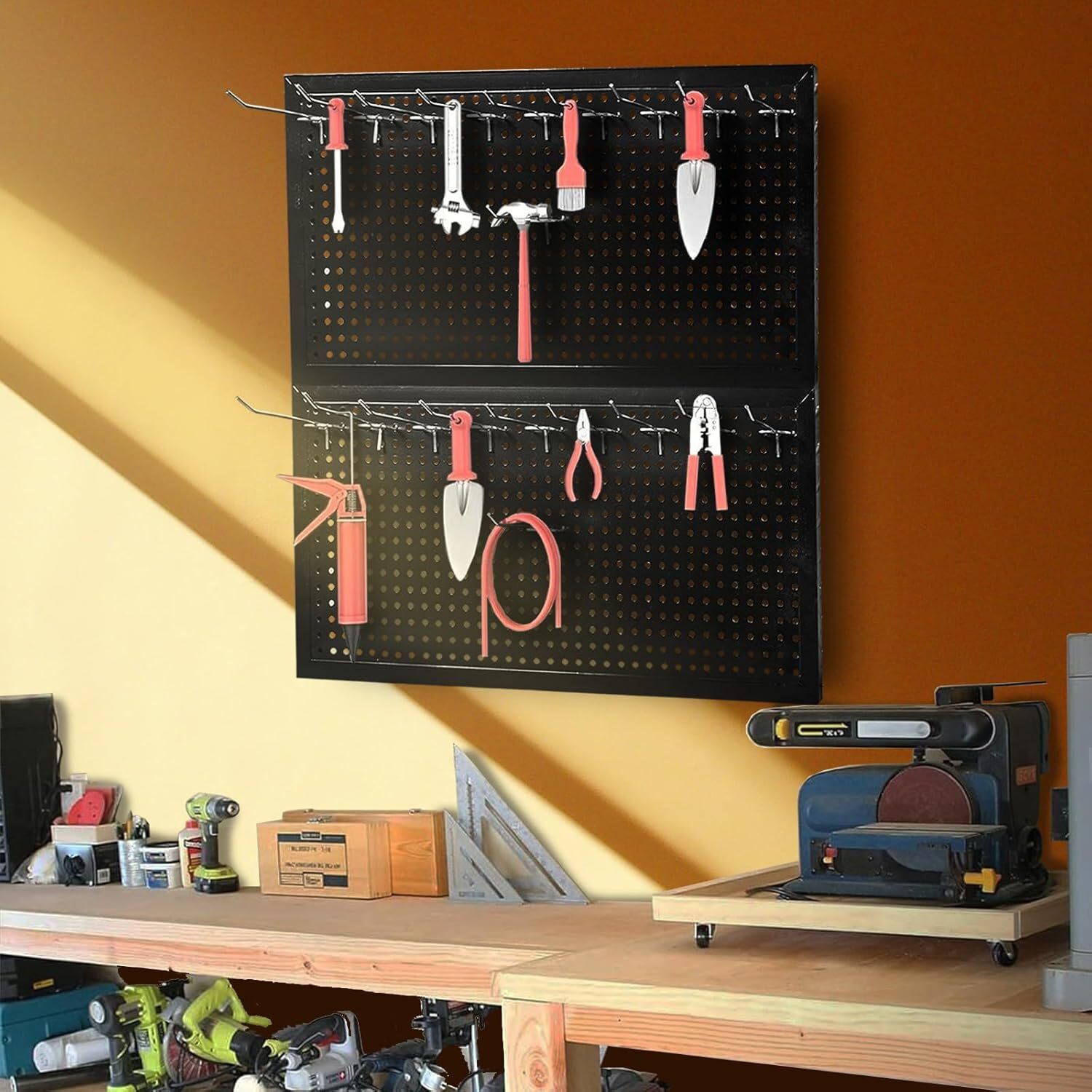 22 Piece Metal Wall Pegboard Utility Tool Storage System: Modular Pegboard Organ - Image 2