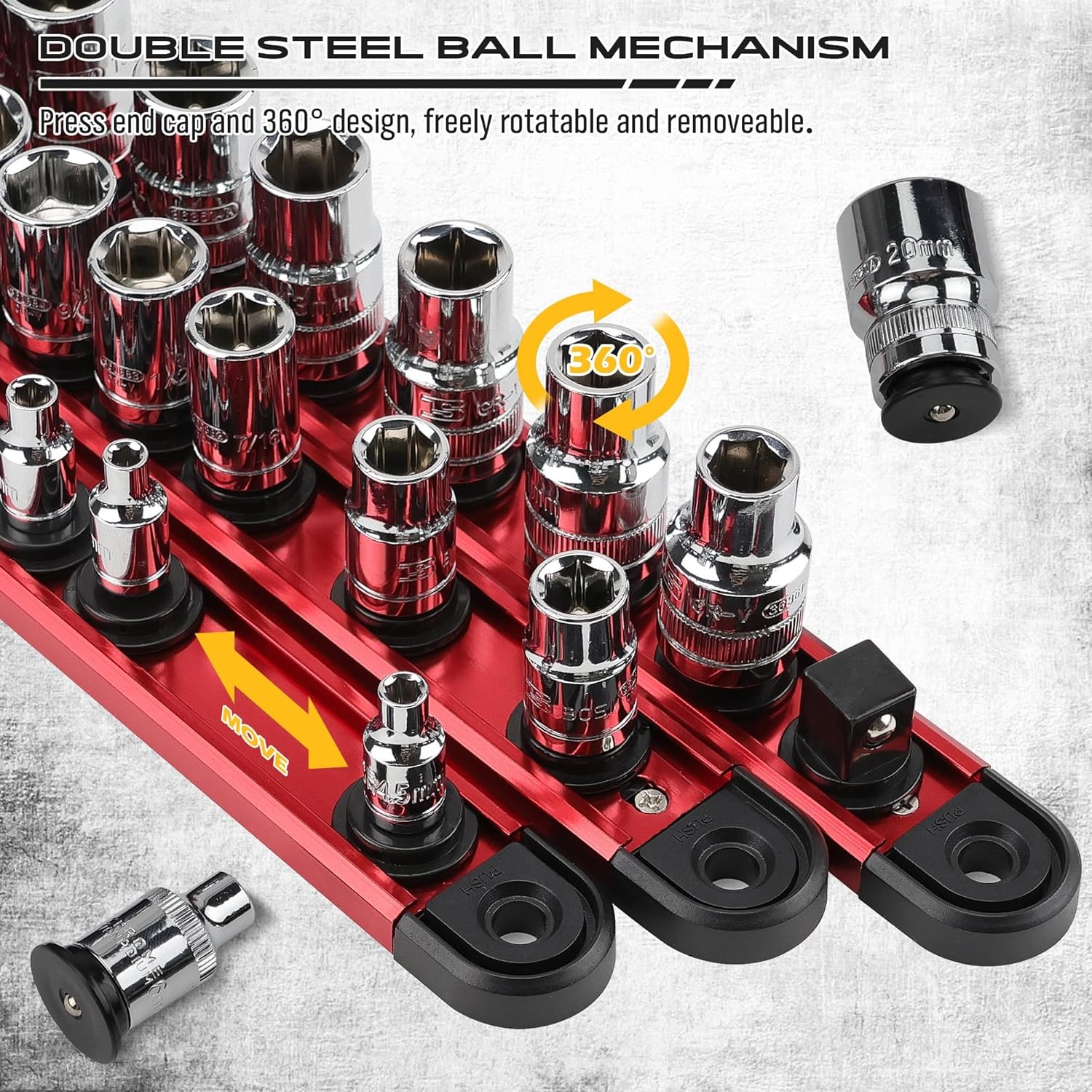 Magnetic Socket Holder Organizer Set: 3/8 Detachable Trays 3/8, Red - Image 2