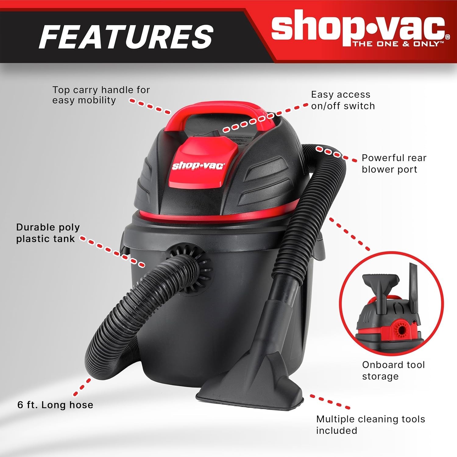 Versatile 2.5 Gallon Wet/Dry Vacuum Cleaner - Ideal for Home & Automotive Use - Image 4