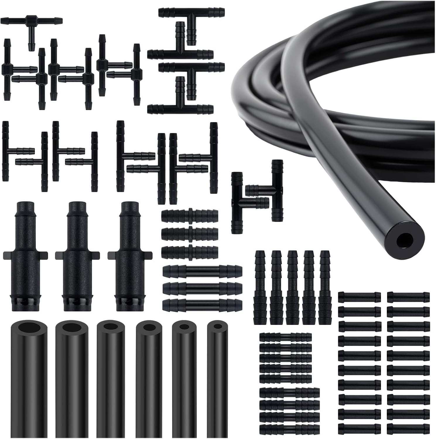 Vacuum Line Kit, 6Pcs 5Ft Vacuum Hose Automotive with 64Pcs Vacuum Line Connecto