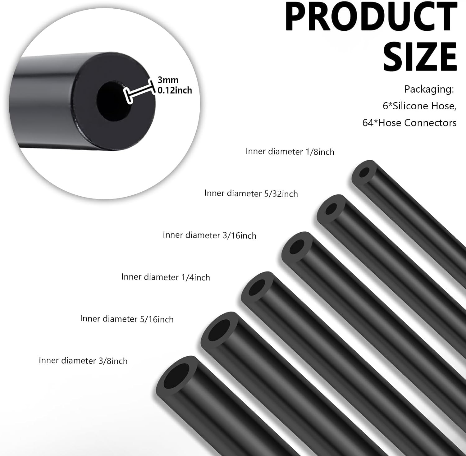 Vacuum Line Kit, 6Pcs 5Ft Vacuum Hose Automotive with 64Pcs Vacuum Line Connecto - Image 2