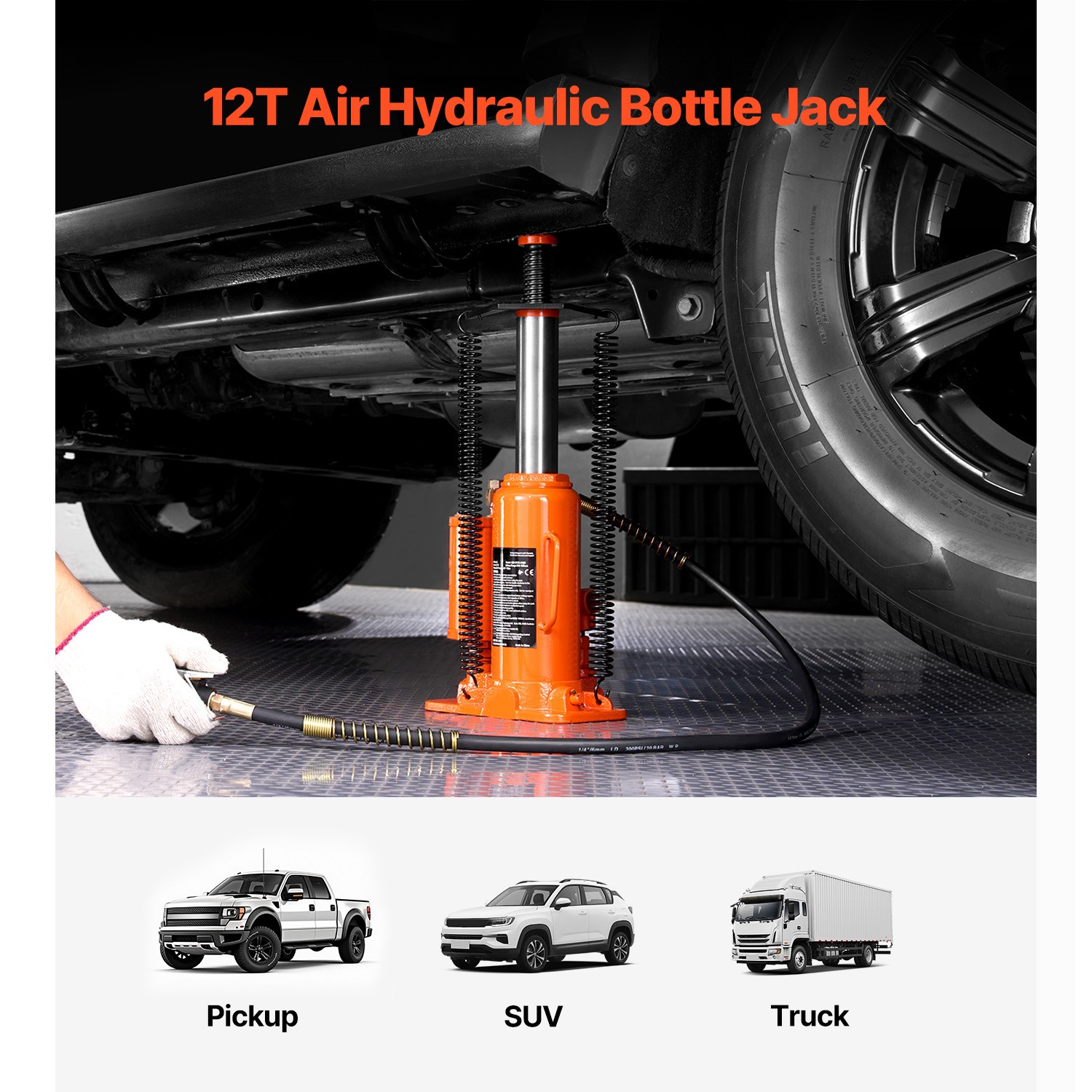 Air Hydraulic Bottle Jack 12 Ton Manual Hand Pump Automotive Car Repair - Image 2