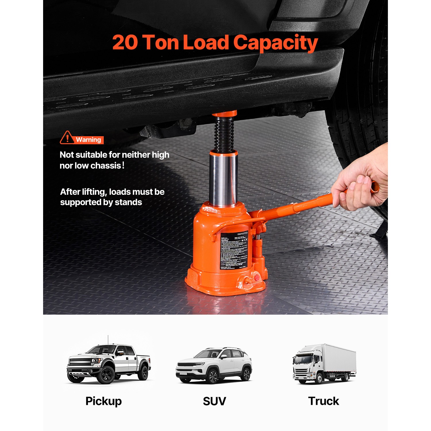 Hydraulic Bottle Jack 20 Ton Manual High Lift Automotive Car Repair Shop - Image 2