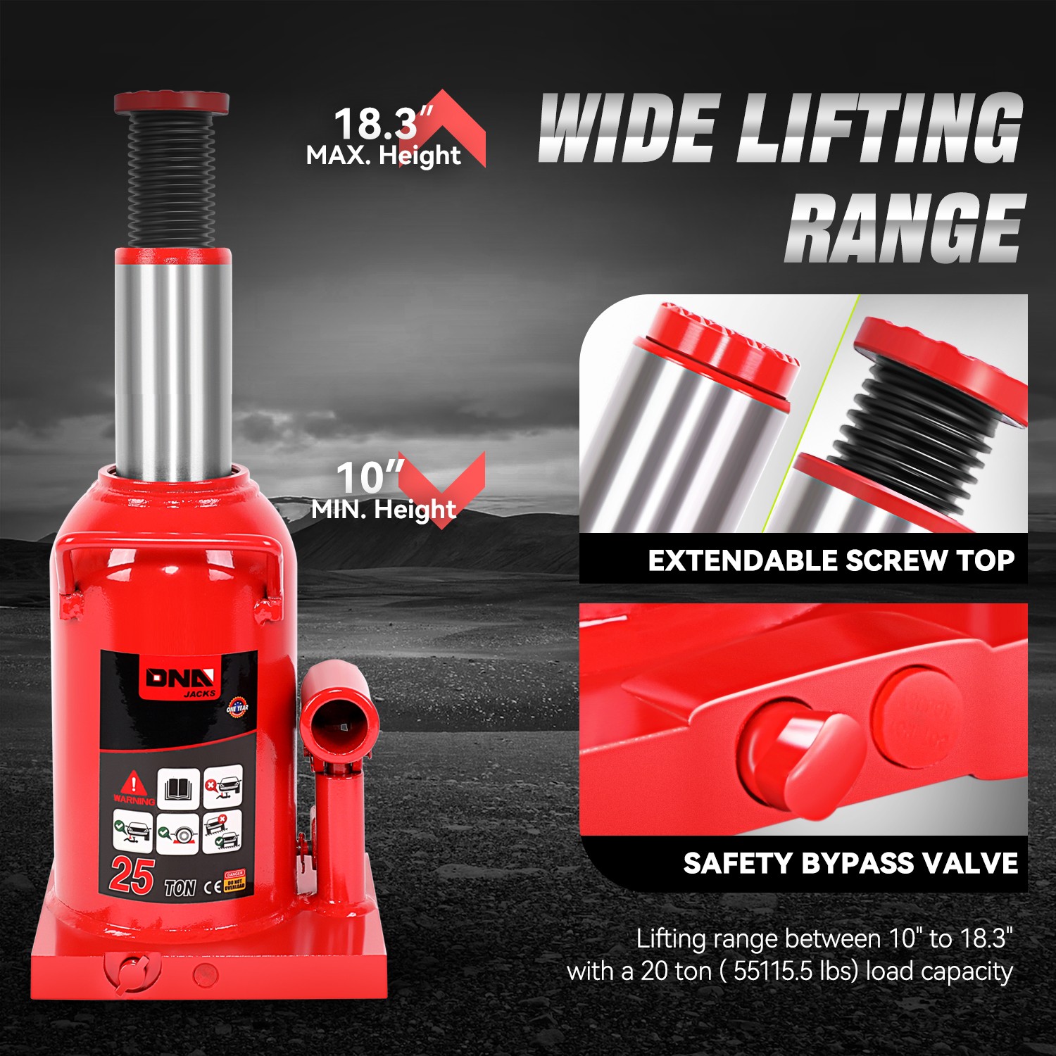 25 Tons Steel Adjusted Automotive Hydraulic Welded Bottle Jack Car Repair Red - Image 3
