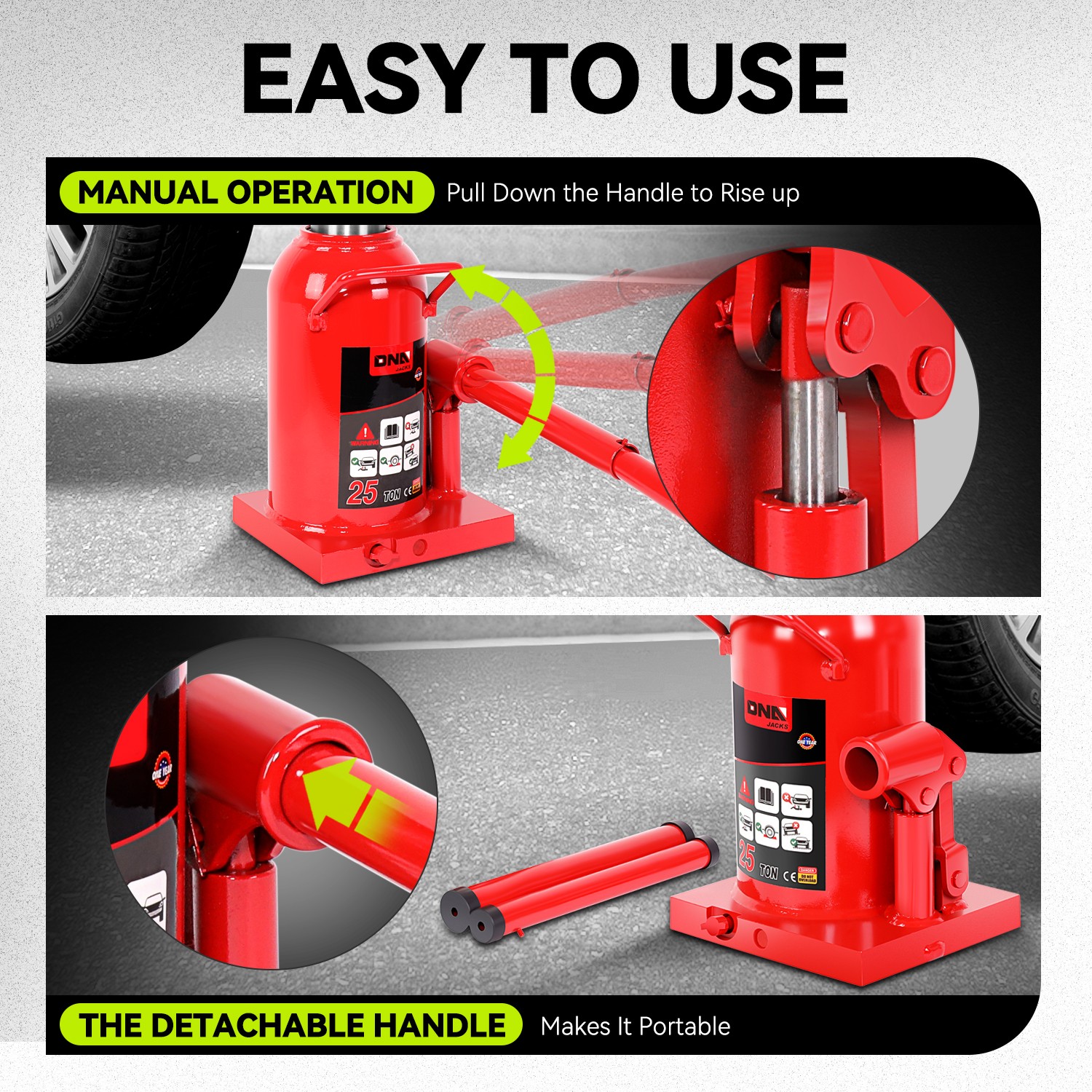 25 Tons Steel Adjusted Automotive Hydraulic Welded Bottle Jack Car Repair Red - Image 4