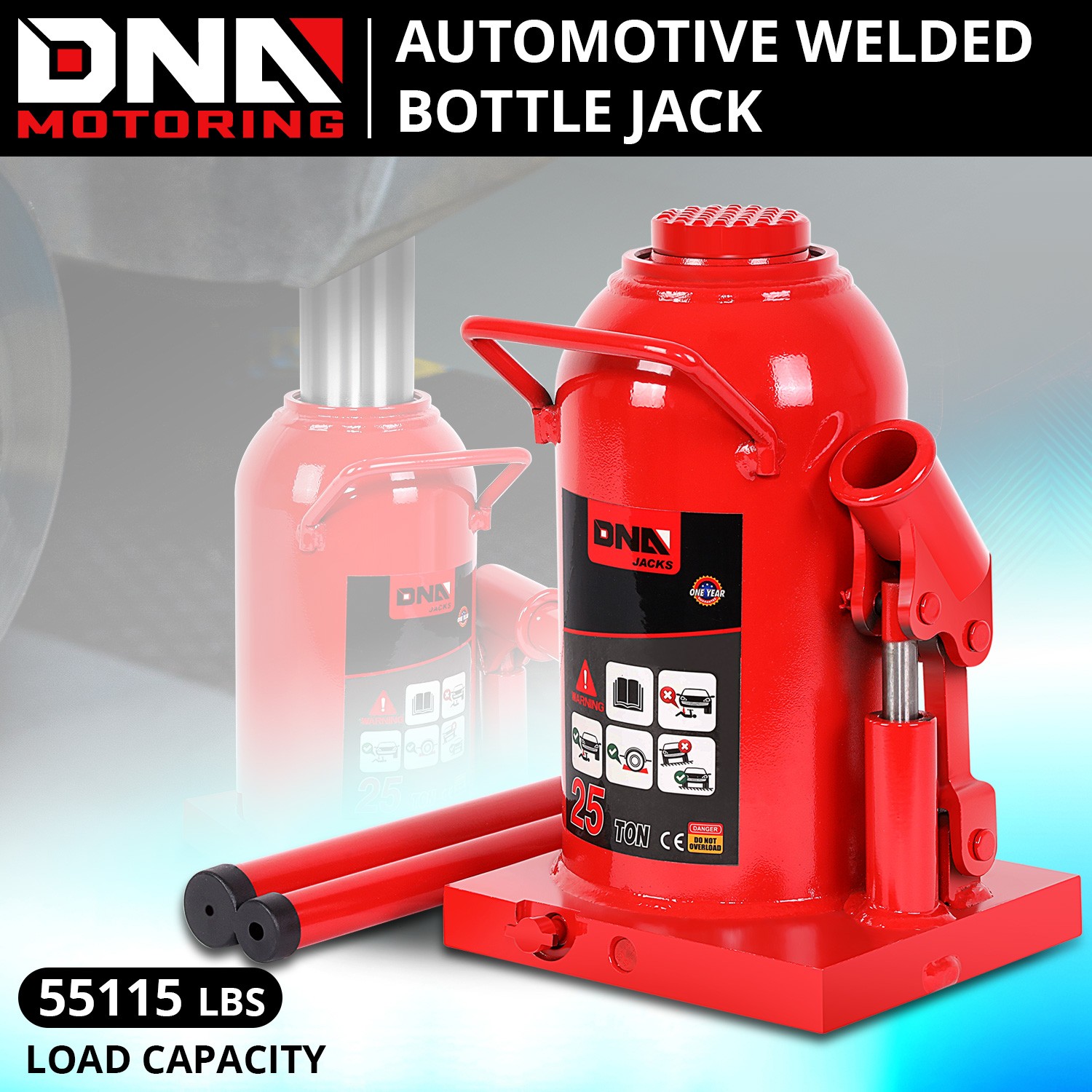25 Tons Car Repair Steel Adjusted Automotive Hydraulic Welded Bottle Jack Red
