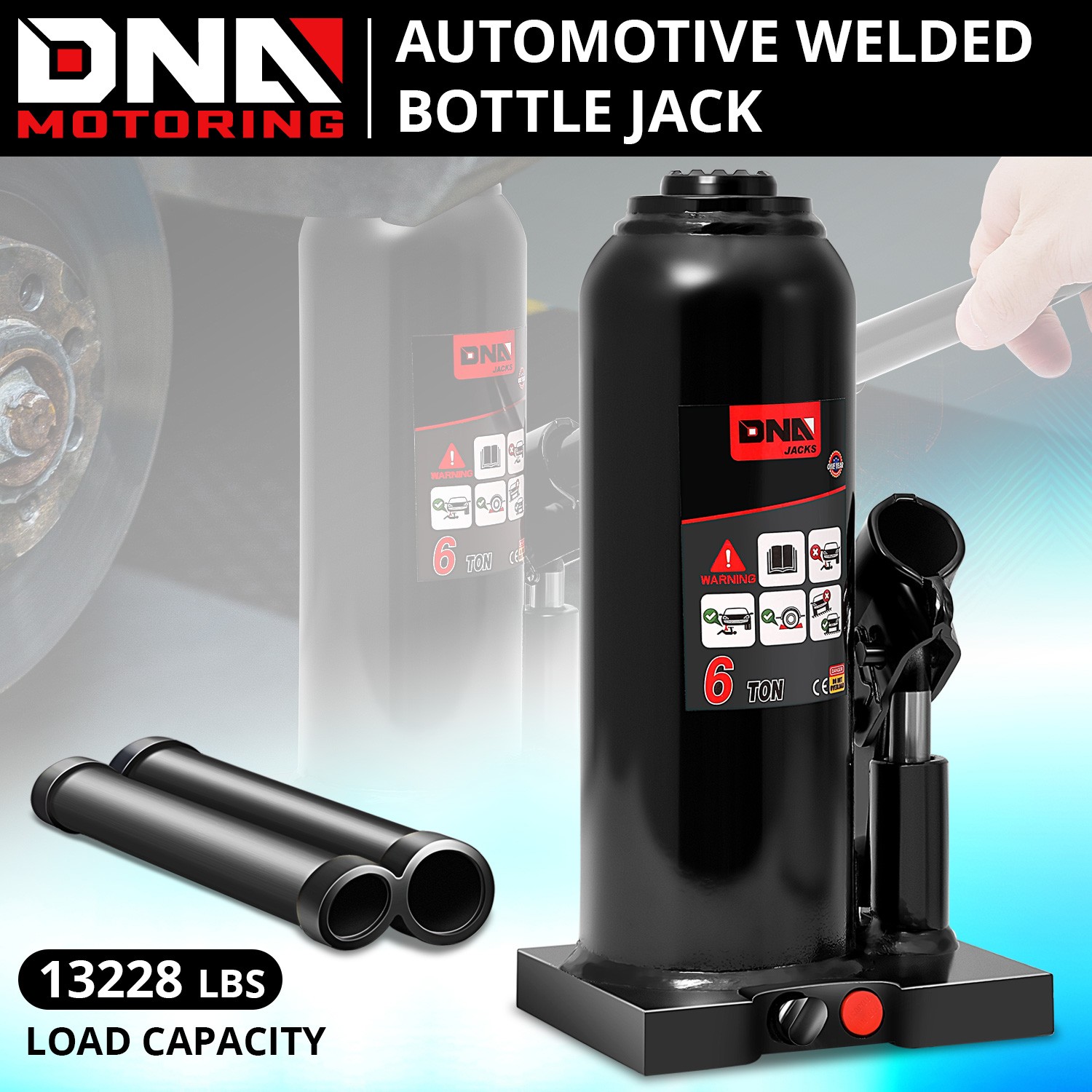 17'' 6 Tons Car Auto Repair Manual Automotive Hydraulic Welded Bottle Jack Black