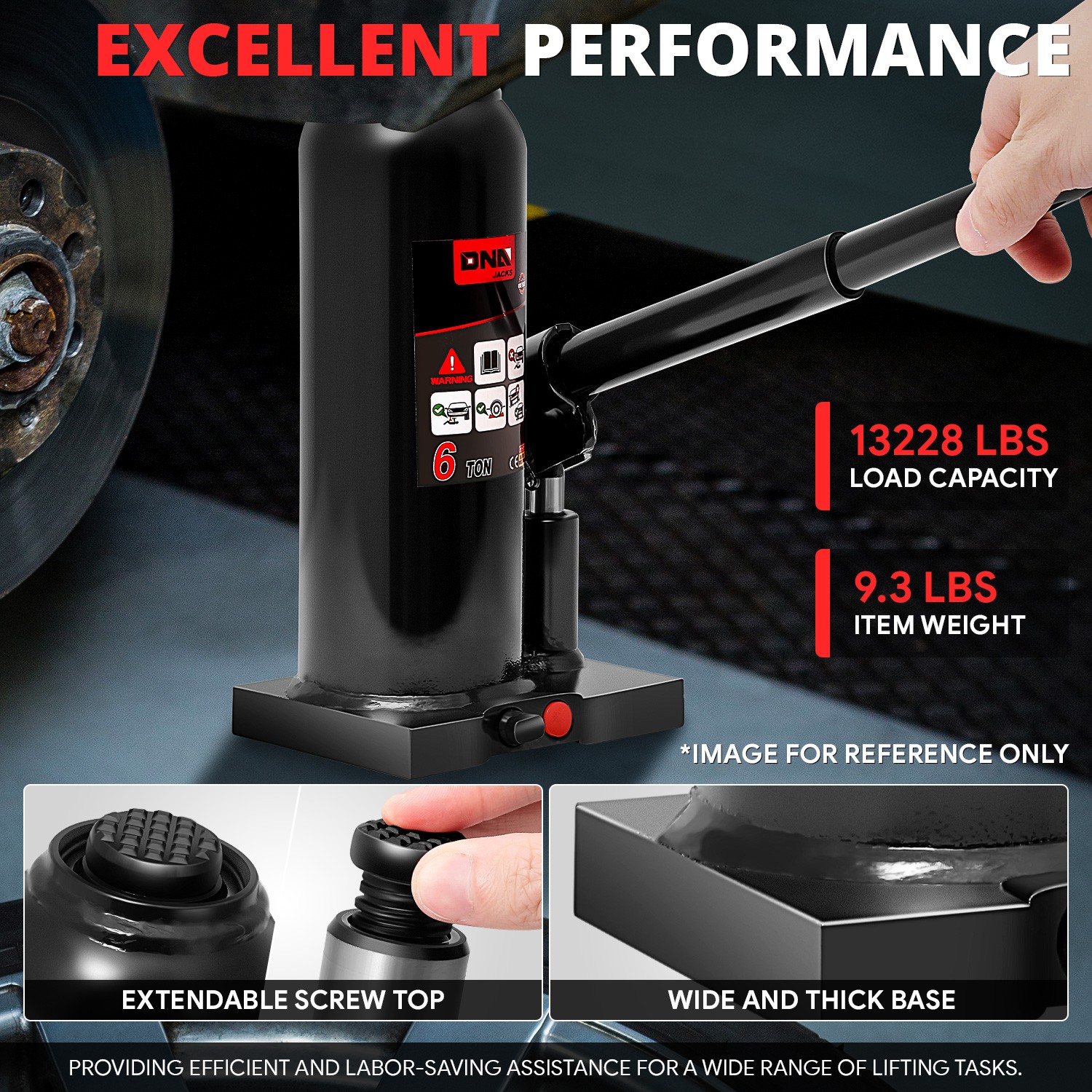 17'' 6 Tons Car Auto Repair Manual Automotive Hydraulic Welded Bottle Jack Black - Image 2
