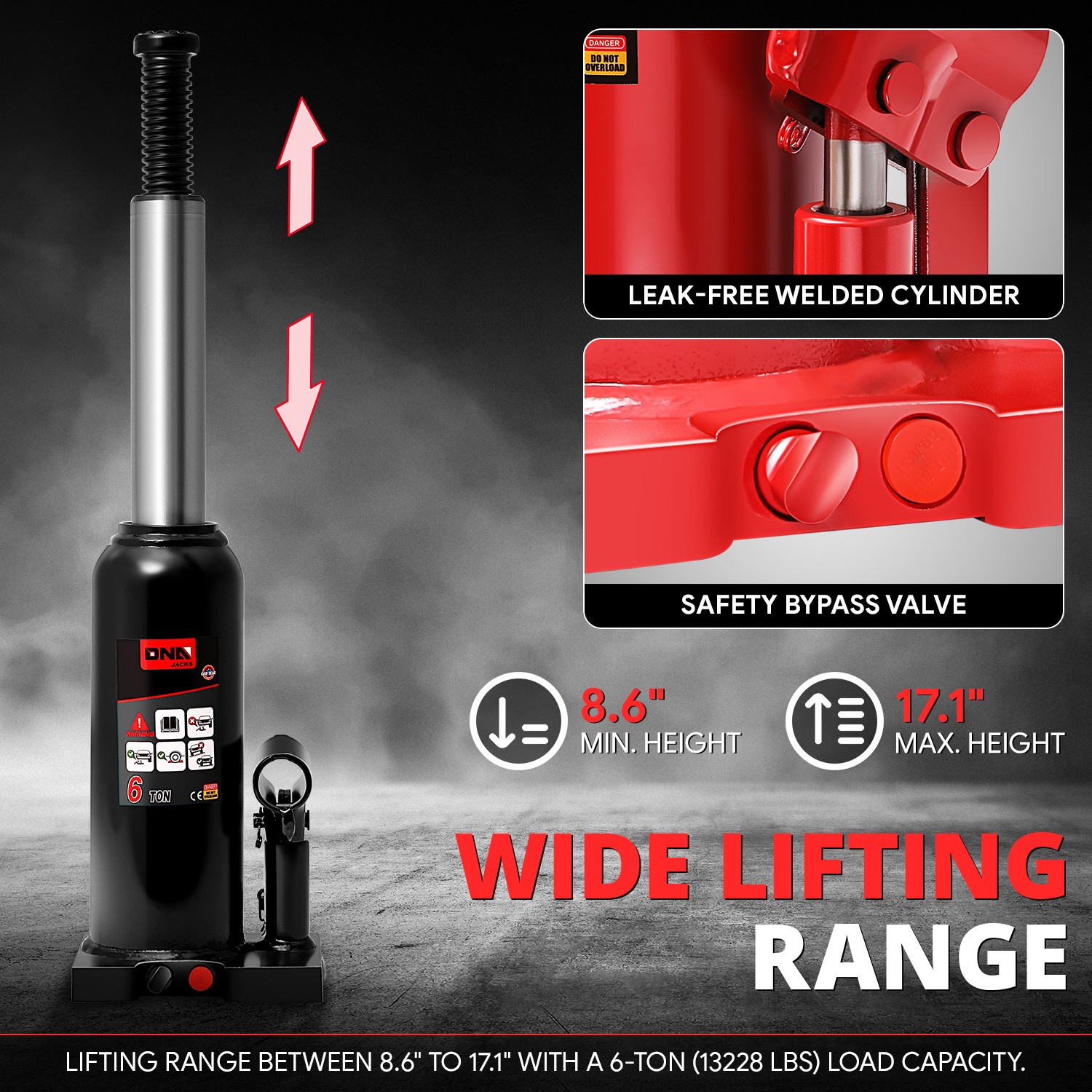17'' 6 Tons Car Auto Repair Manual Automotive Hydraulic Welded Bottle Jack Black - Image 3