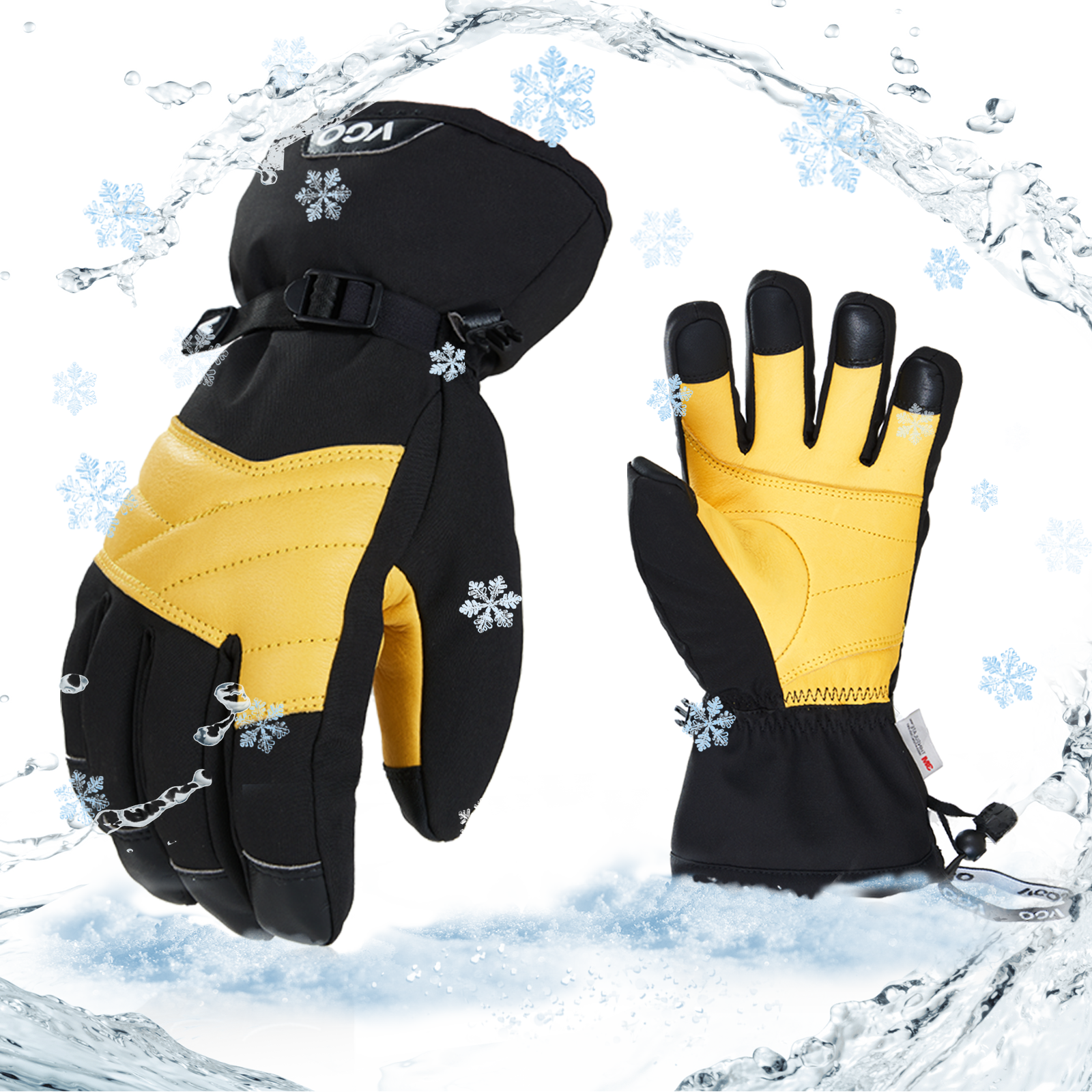 Vgo 1 Pair -30℃/-22°F Winter Warm Cow Leather Ski Gloves for Men/Women(CA2469FW)