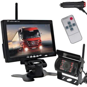 Wireless 7" LCD Monitor IR Rear View Reverse Backup Camera for Truck Caravan RVs