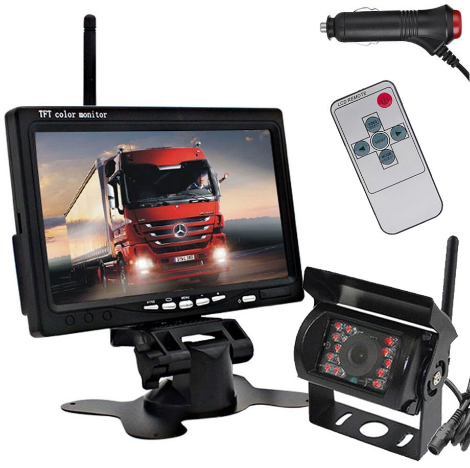 Wireless 7" LCD Monitor IR Rear View Reverse Backup Camera for Truck Caravan RVs