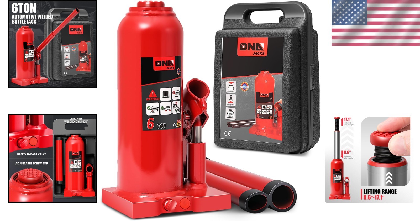 Hydraulic Bottle Jack 6 Tons Lifting Automotive Repair Vehicle Pickup Truck Red - Image 2
