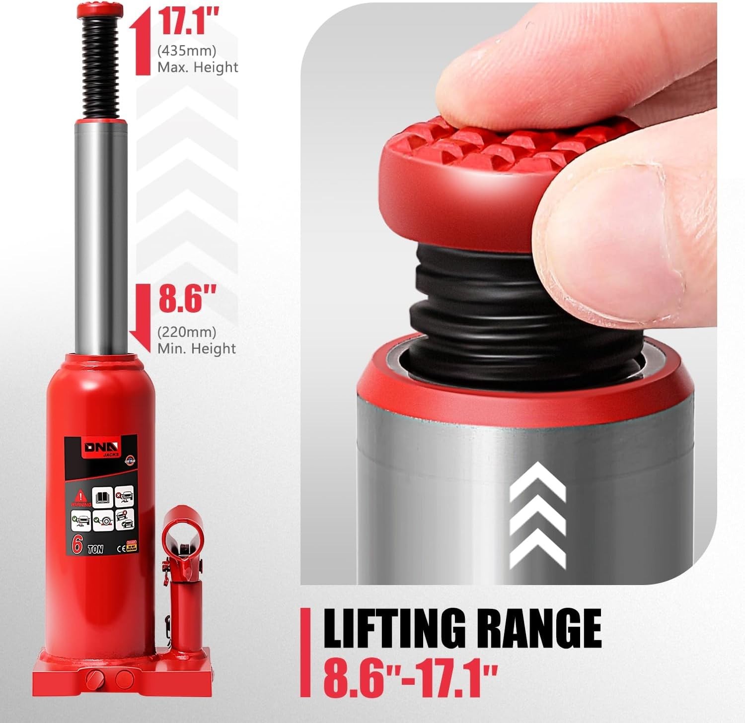 Hydraulic Bottle Jack 6 Tons Lifting Automotive Repair Vehicle Pickup Truck Red - Image 4