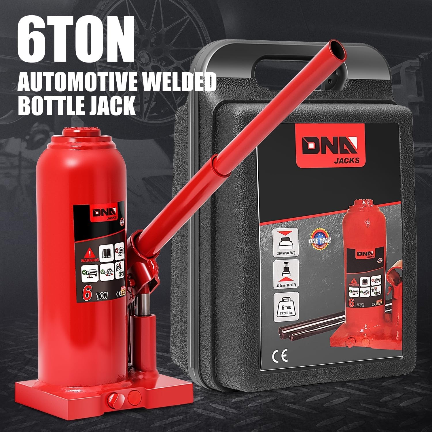 Hydraulic Bottle Jack 6 Tons Lifting Automotive Repair Vehicle Pickup Truck Red - Image 5