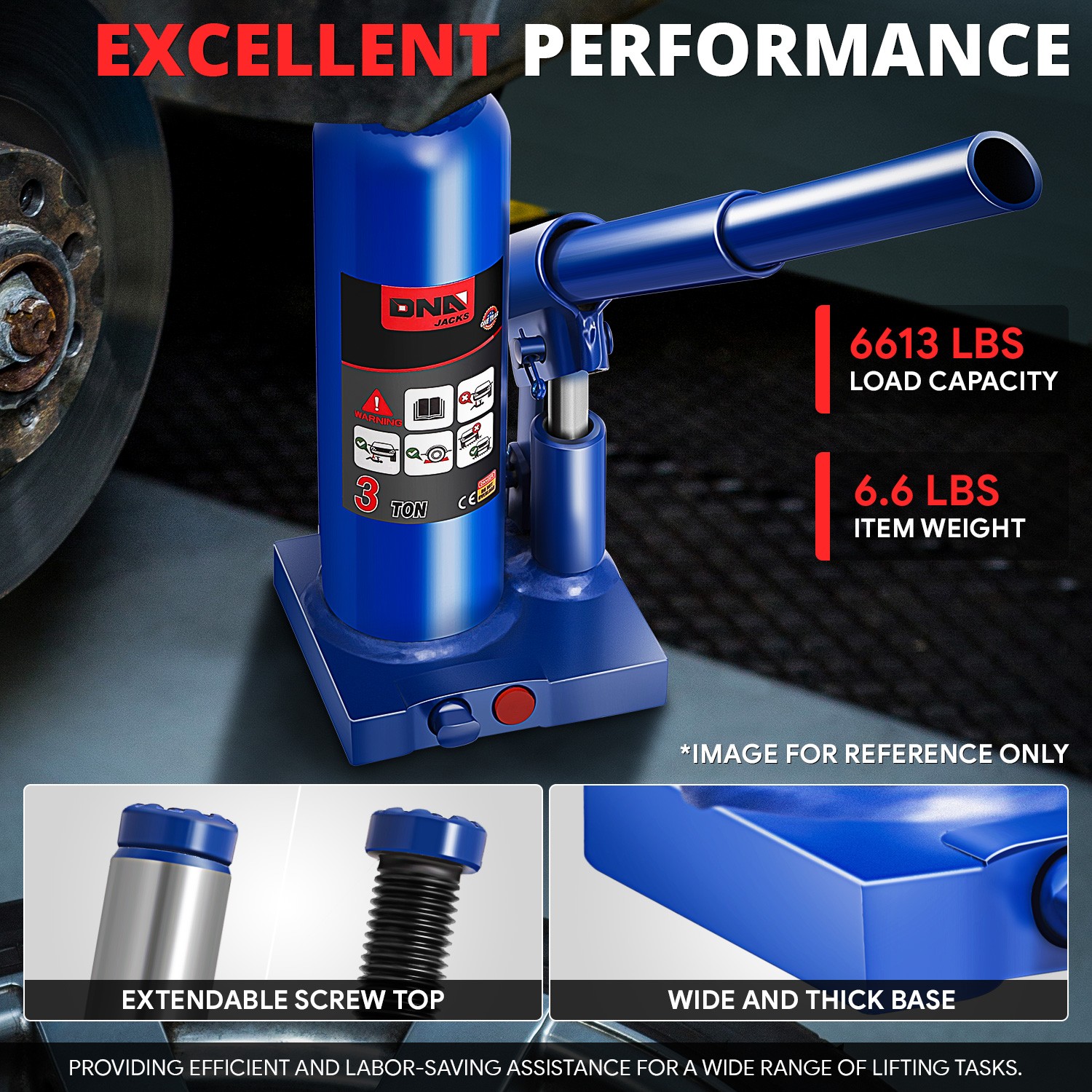 14.5" 3 Tons Car Auto Repair Manual Automotive Hydraulic Welded Bottle Jack Blue - Image 2