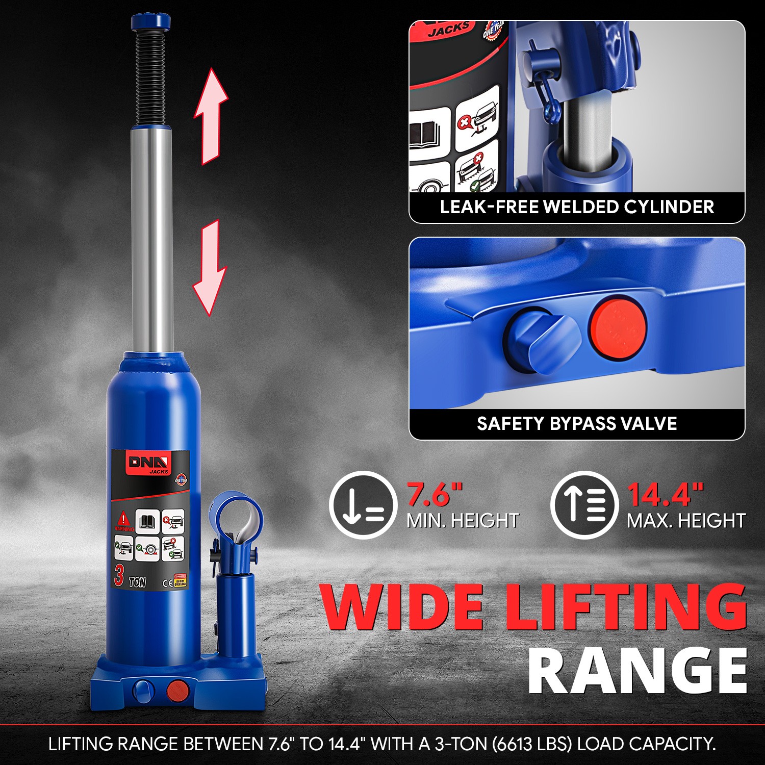 14.5" 3 Tons Car Auto Repair Manual Automotive Hydraulic Welded Bottle Jack Blue - Image 3