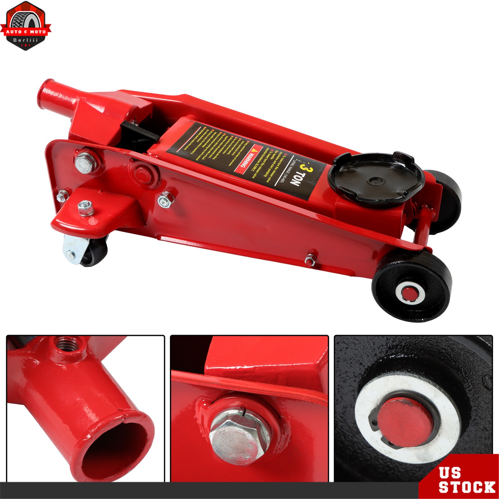 3 Ton Automotive Hydraulic Floor Jacks Red With Single Quick Piston Pump - Image 3