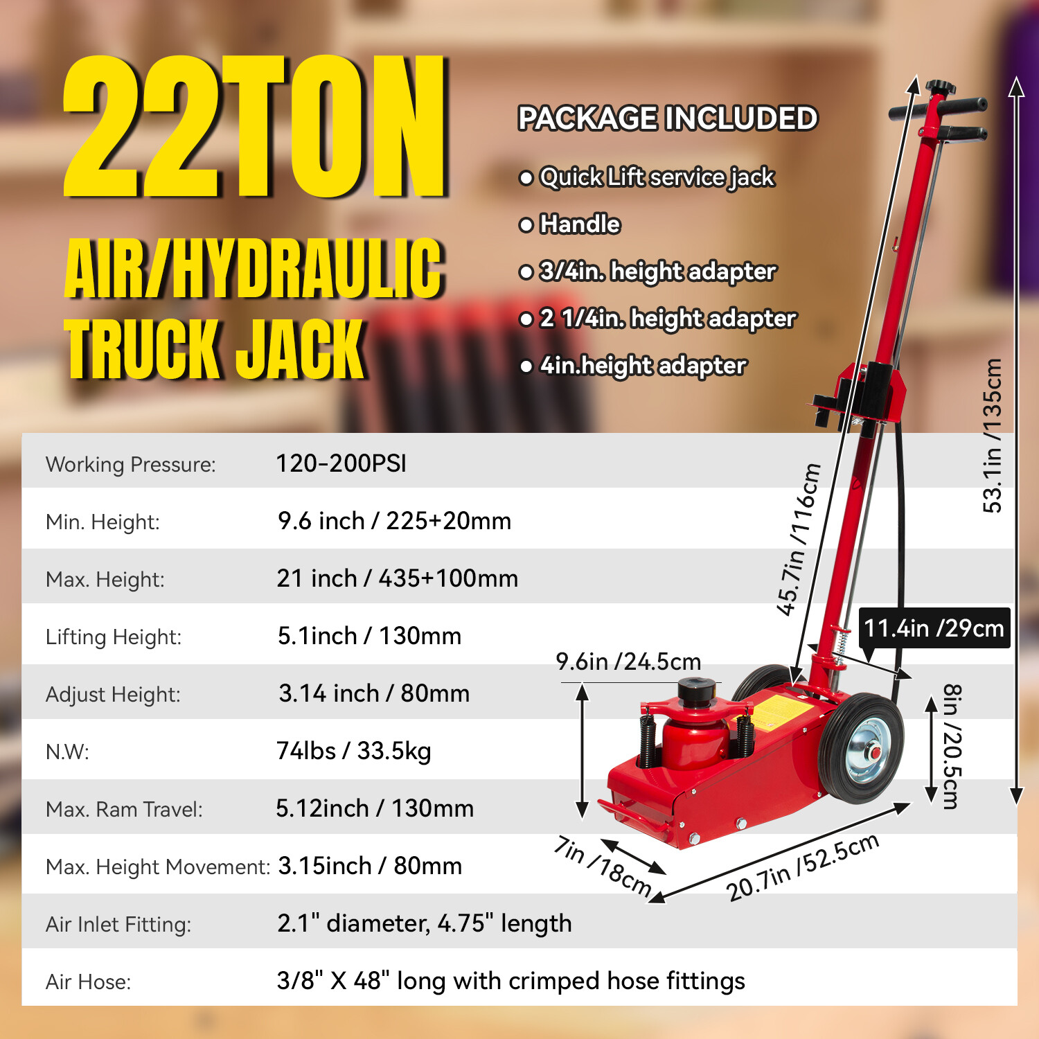 22 Ton Air Hydraulic Floor Jack Truck Lift Jacks Service Repair Lifting Tool US - Image 4