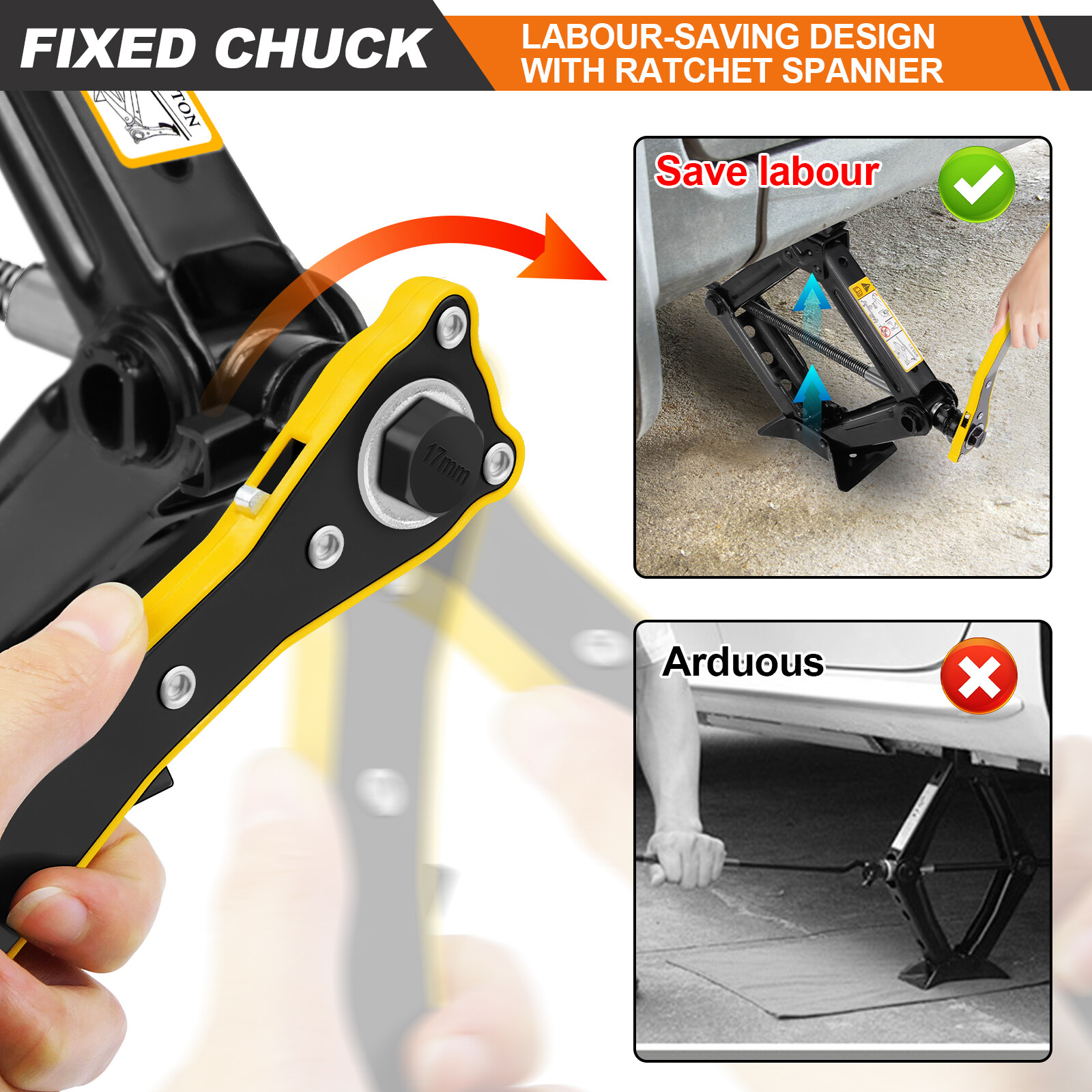 Upgraded! Car Lift Scissor Jack Hand Automotive Spare Tire Tool with Hex Wrench - Image 2