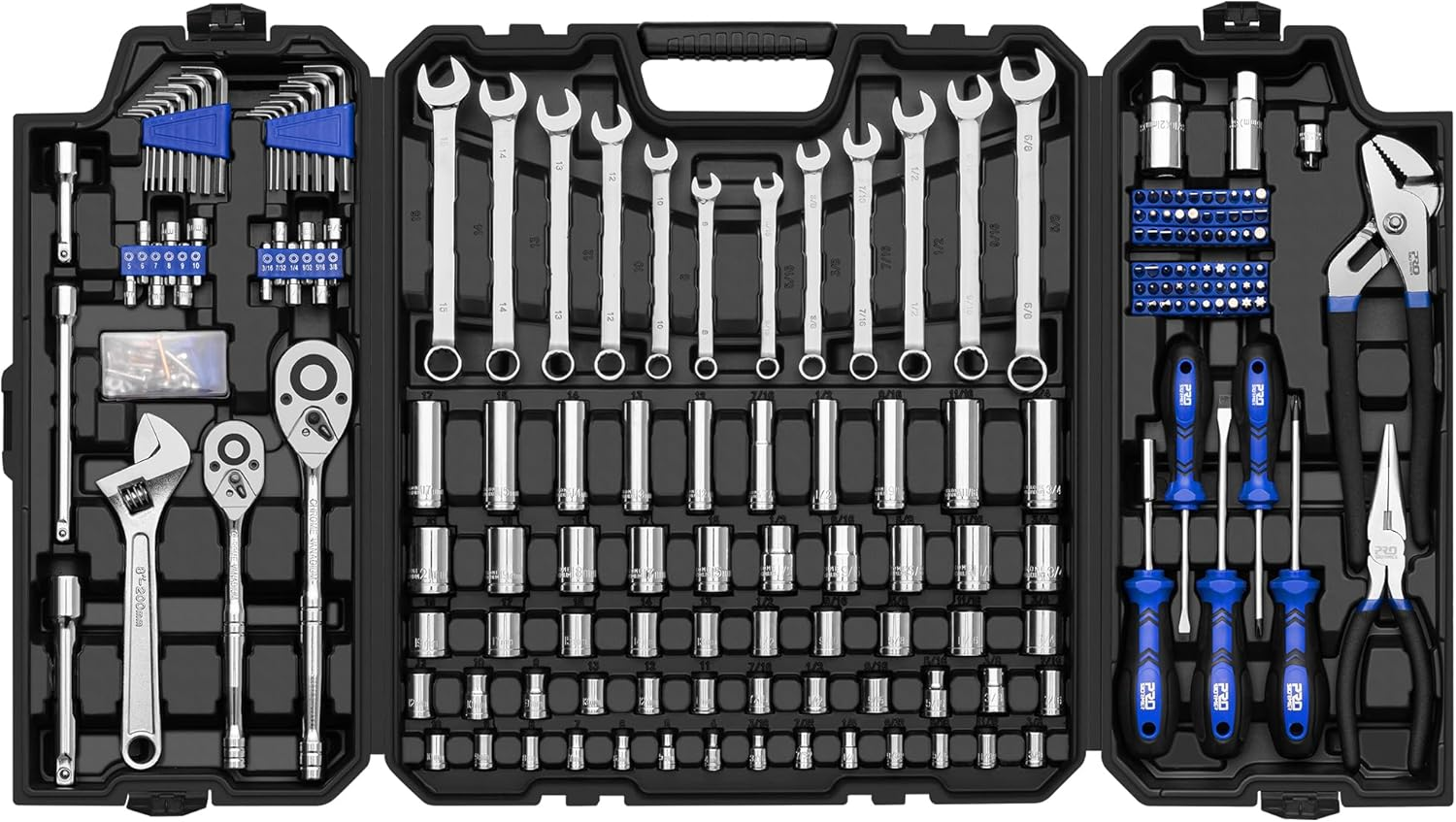 240-Piece Mechanics Tool Set with SAE/Metric Sockets & Wrenches in Toolbox