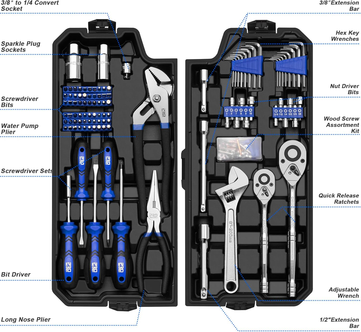240-Piece Mechanics Tool Set with SAE/Metric Sockets & Wrenches in Toolbox - Image 2