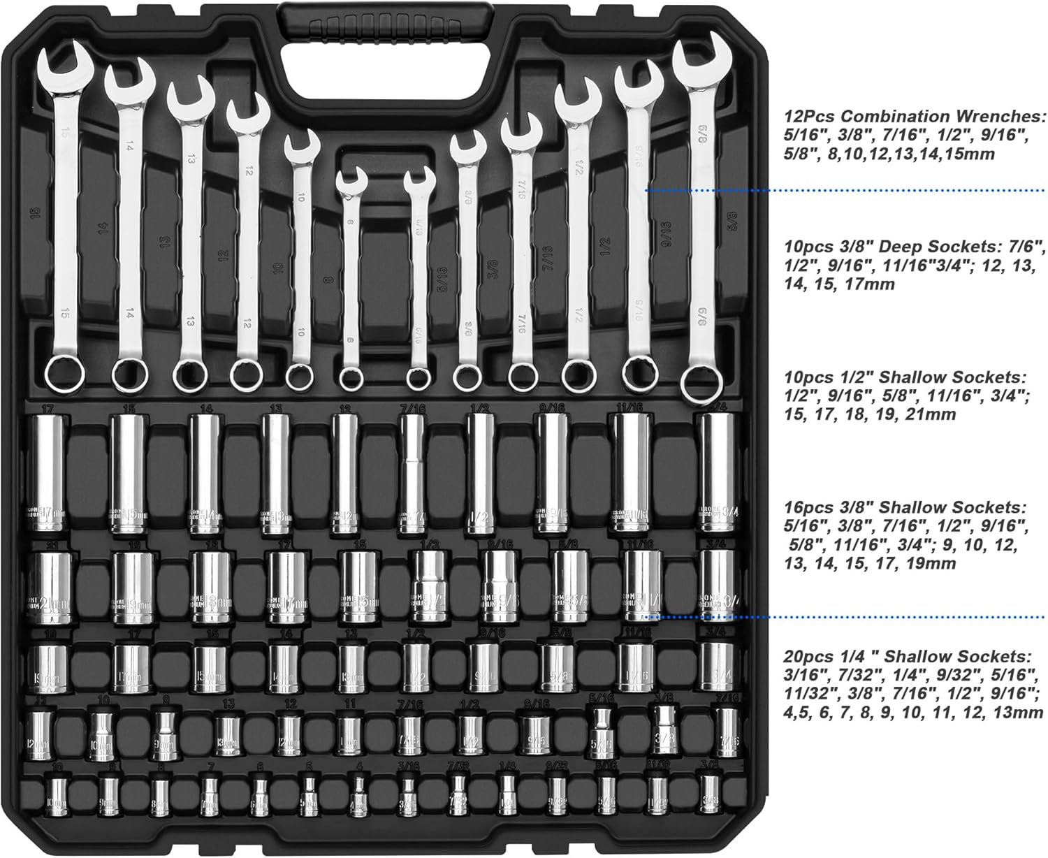 240-Piece Mechanics Tool Set with SAE/Metric Sockets & Wrenches in Toolbox - Image 3