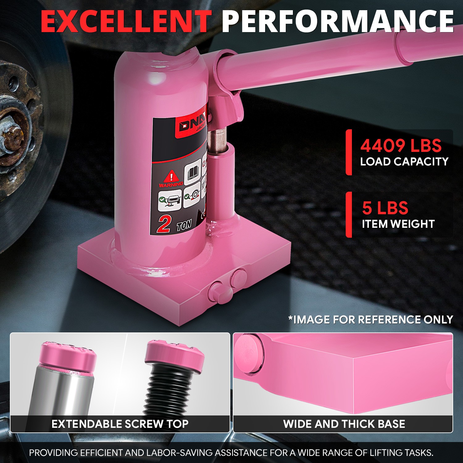 2 Ton Manual Hydraulic Trolley Welded Bottle Jack Car Automotive Lifting Pink - Image 2