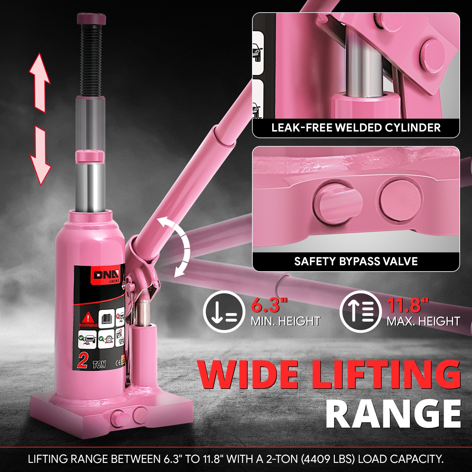 2 Ton Manual Hydraulic Trolley Welded Bottle Jack Car Automotive Lifting Pink - Image 3
