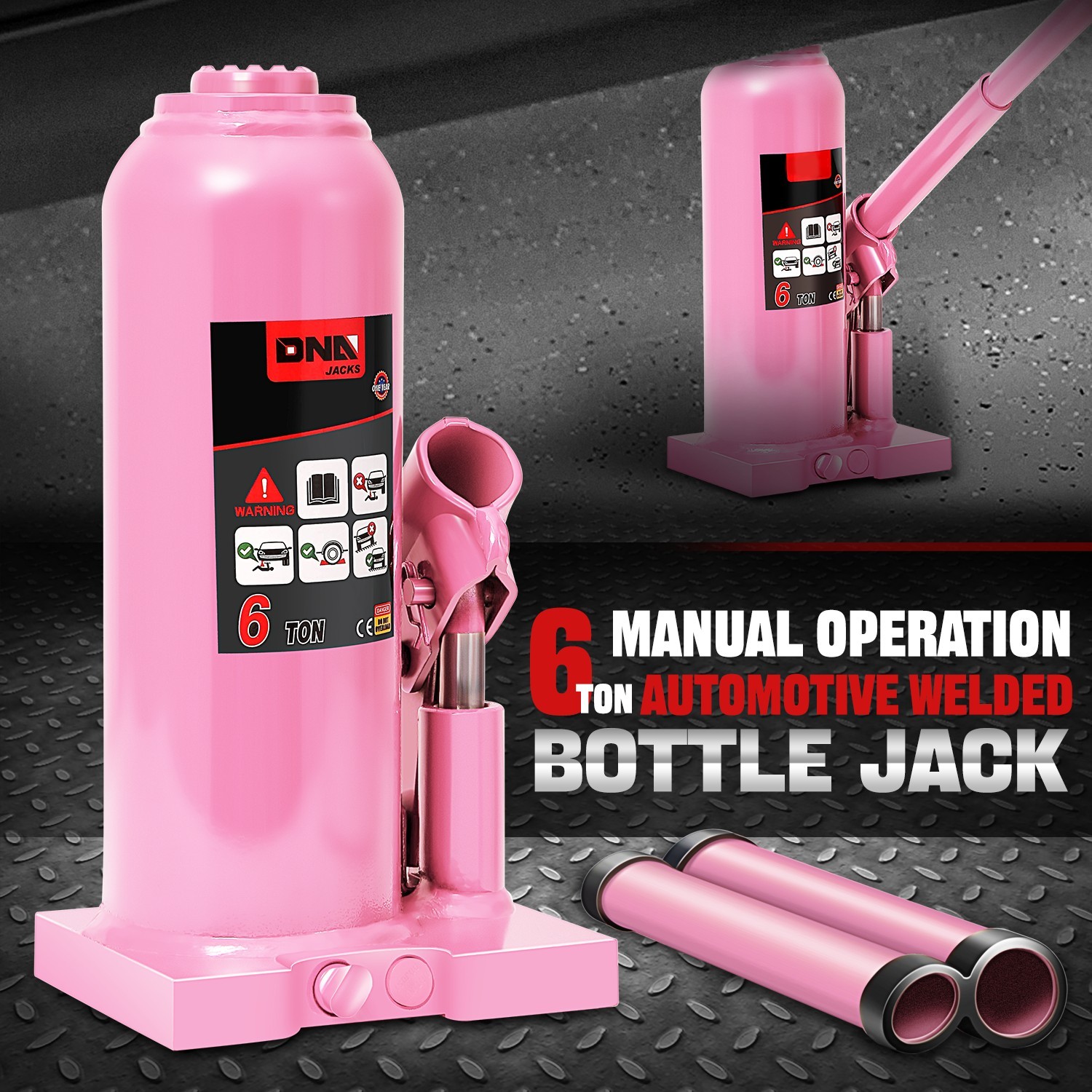 6 Ton Manual Hydraulic Trolley Welded Bottle Jack Car Automotive Lifting Pink